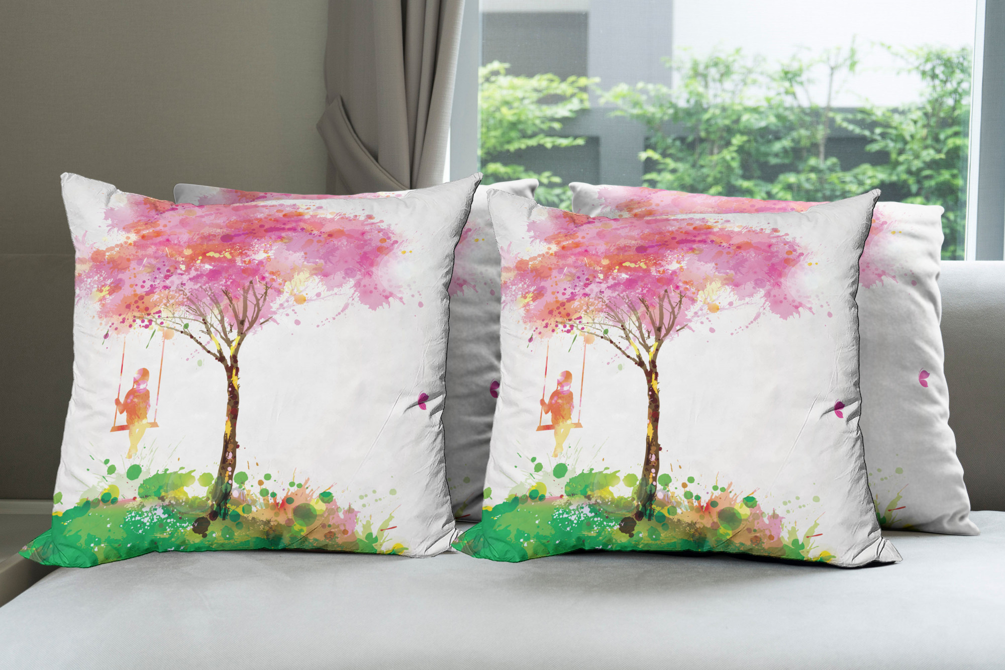 Ambesonne Colorful Theme Cushion Cover Set of 4 for Couch and Bed in 4 Sizes