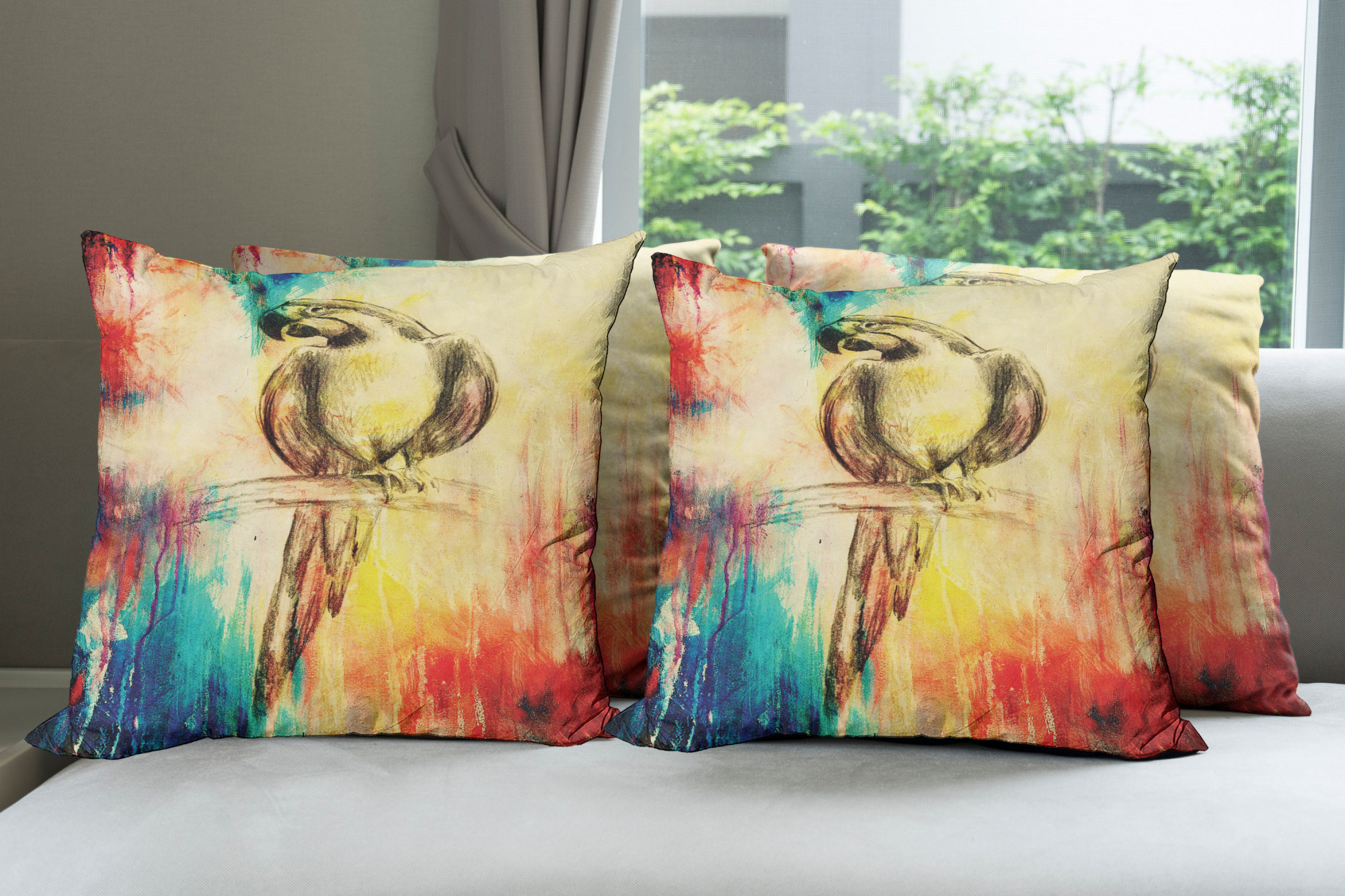 Ambesonne Colorful Theme Cushion Cover Set of 4 for Couch and Bed in 4 Sizes