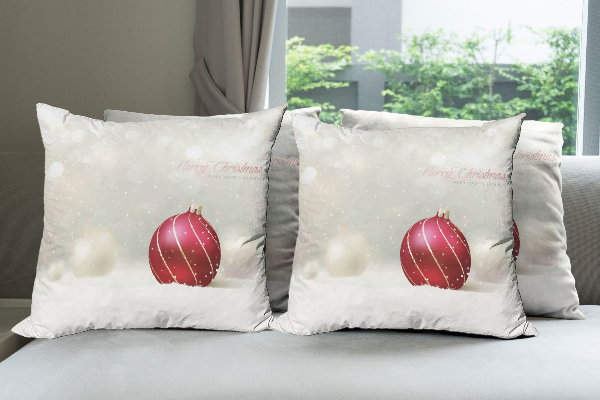 Ambesonne Happy Xmas Cushion Cover Set of 2 for Couch and Bed in 4 Sizes 