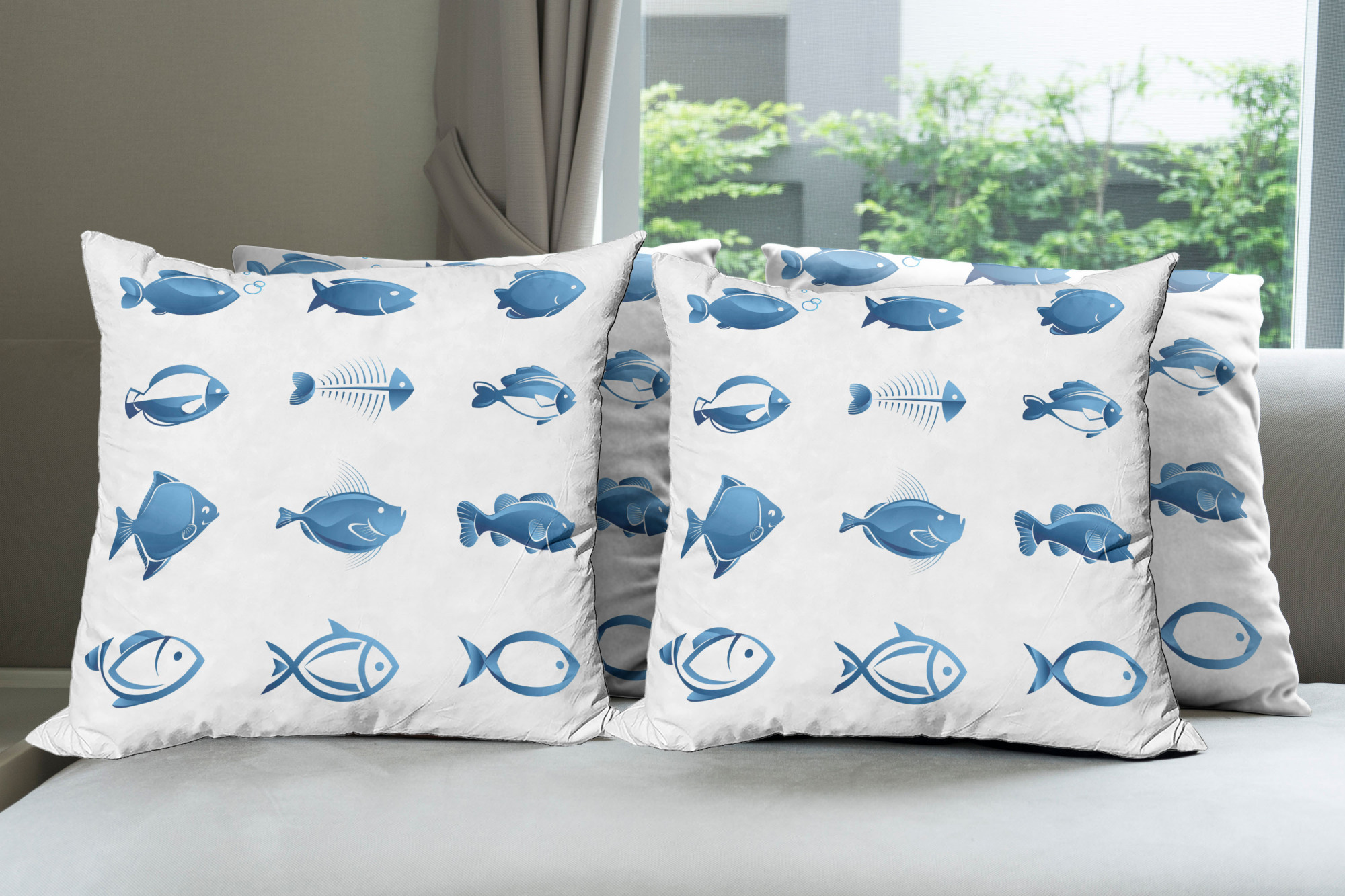 Ambesonne Fish Cushion Cover Set of 4 for Couch and Bed in 4 Sizes