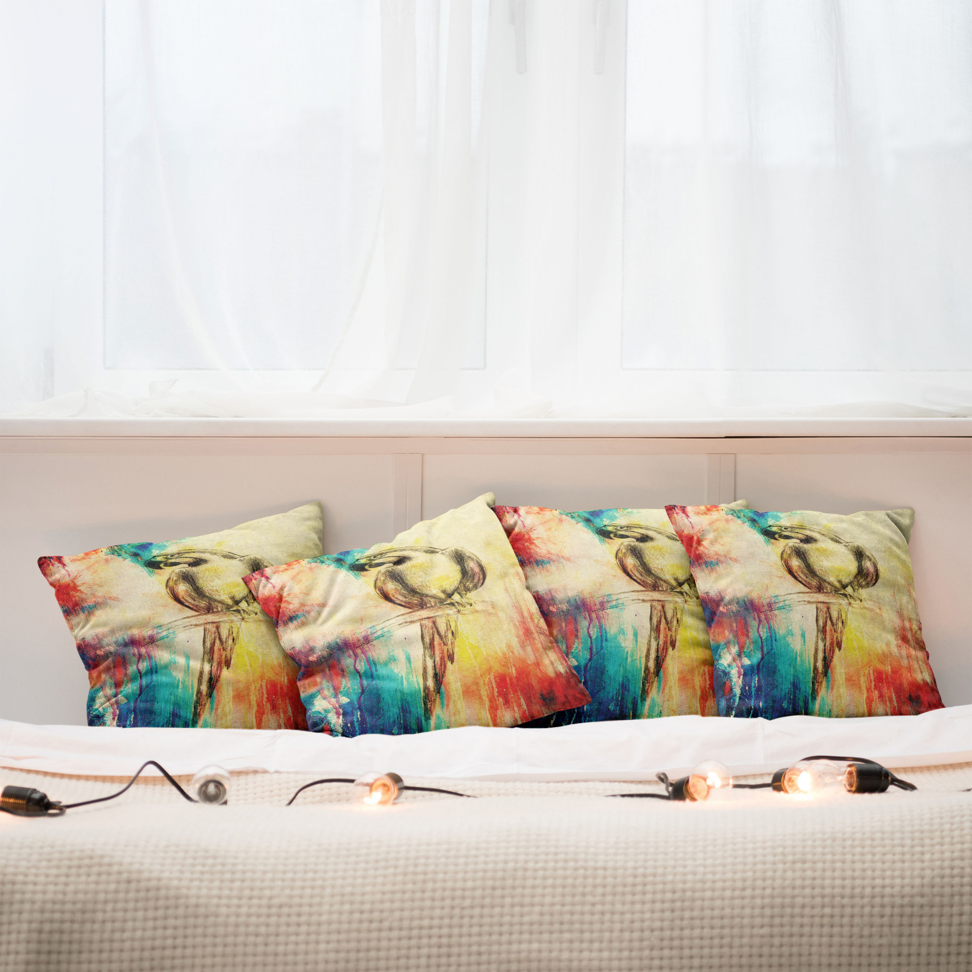 Ambesonne Colorful Theme Cushion Cover Set of 4 for Couch and Bed in 4 Sizes