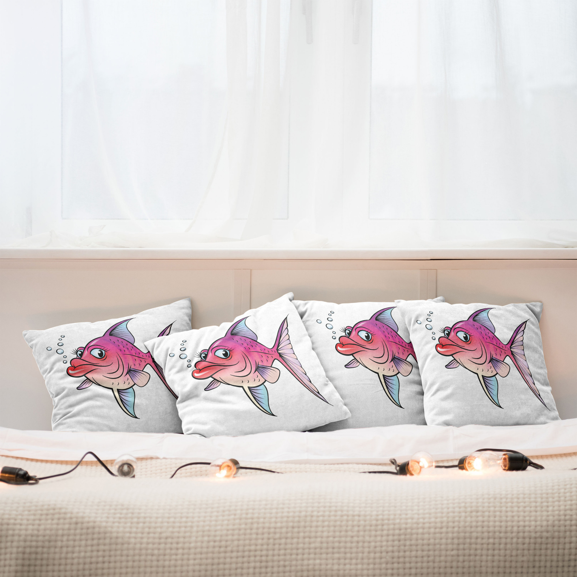Ambesonne Fish Cushion Cover Set of 4 for Couch and Bed in 4 Sizes