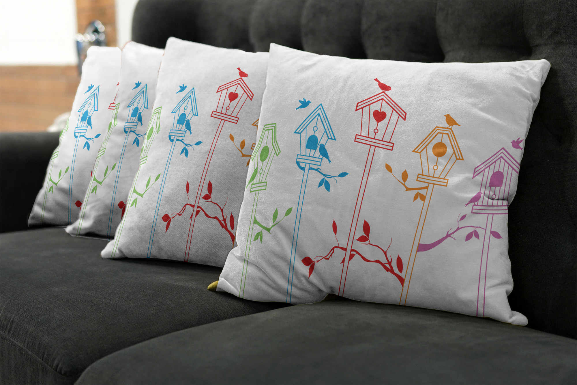 Ambesonne Colorful Theme Cushion Cover Set of 4 for Couch and Bed in 4 Sizes