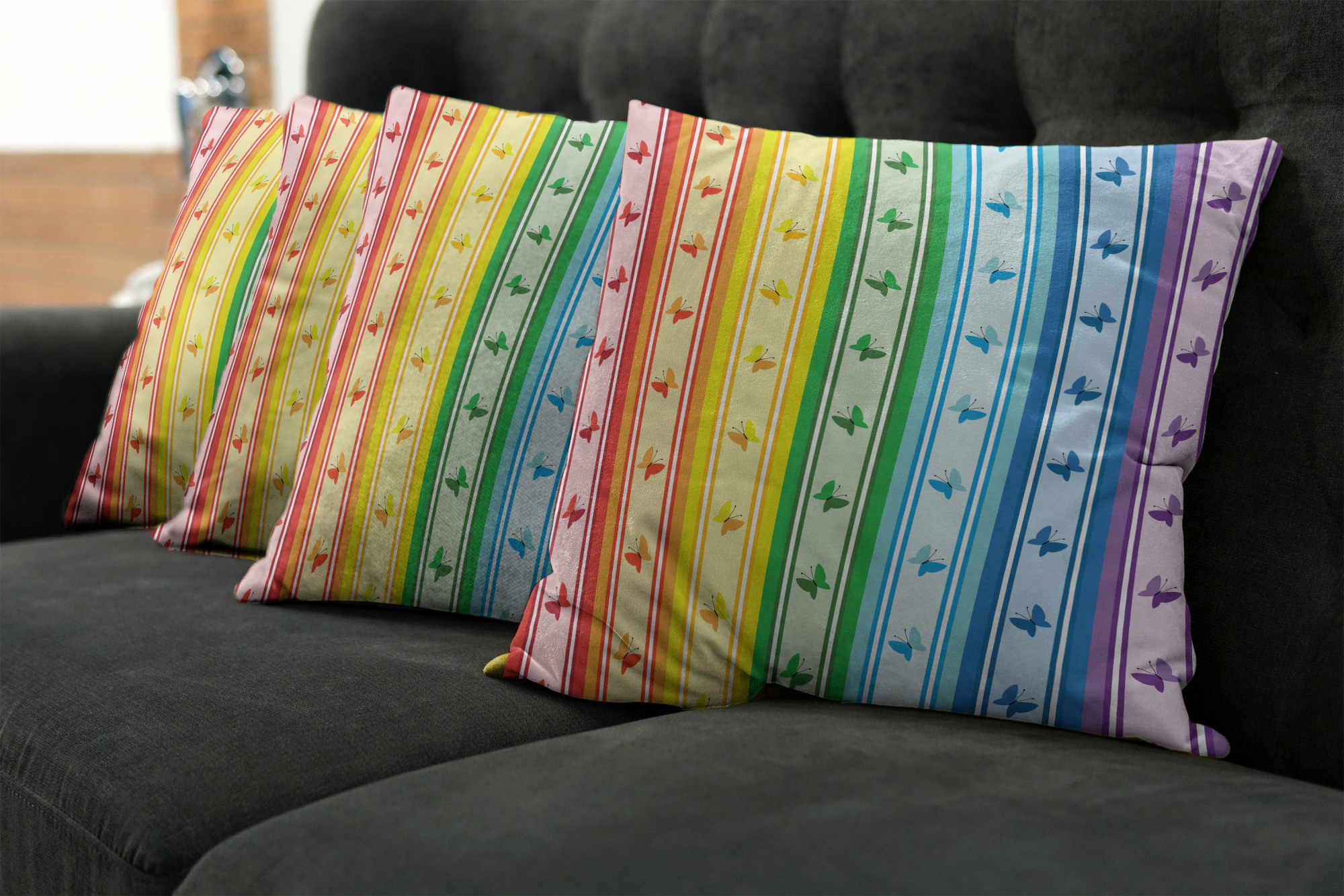 Ambesonne Colorful Theme Cushion Cover Set of 4 for Couch and Bed in 4 Sizes