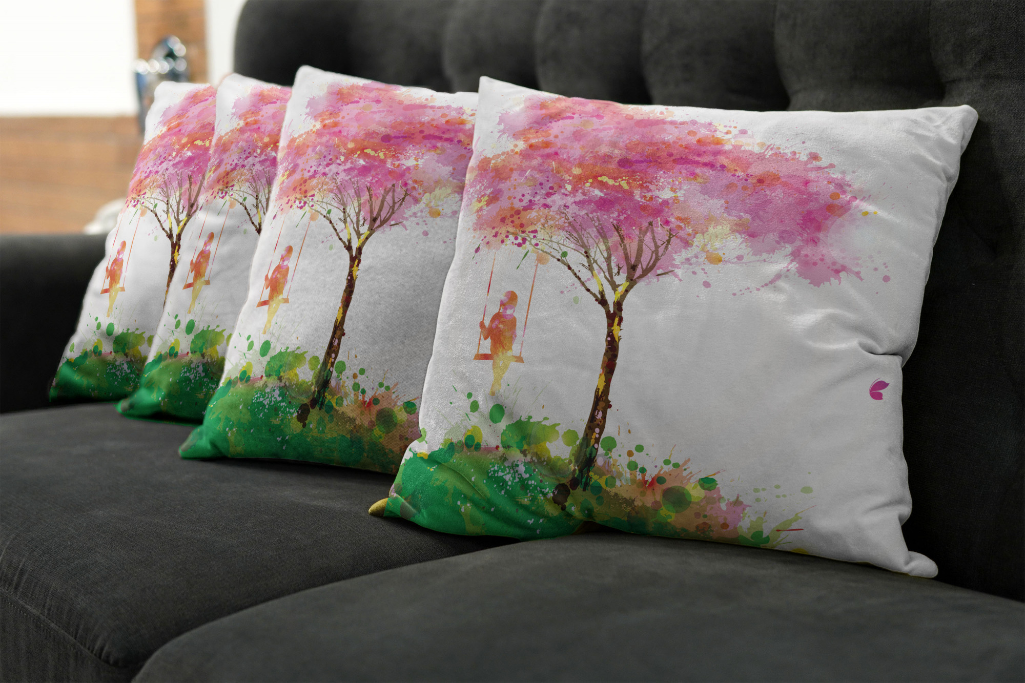 Ambesonne Colorful Theme Cushion Cover Set of 4 for Couch and Bed in 4 Sizes