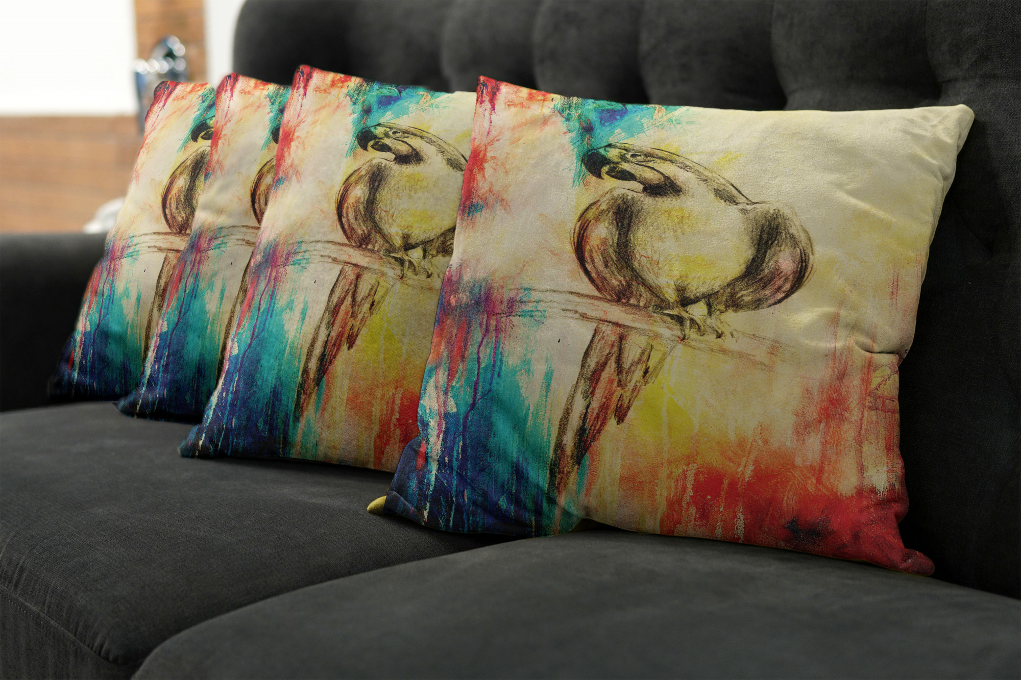 Ambesonne Colorful Theme Cushion Cover Set of 4 for Couch and Bed in 4 Sizes