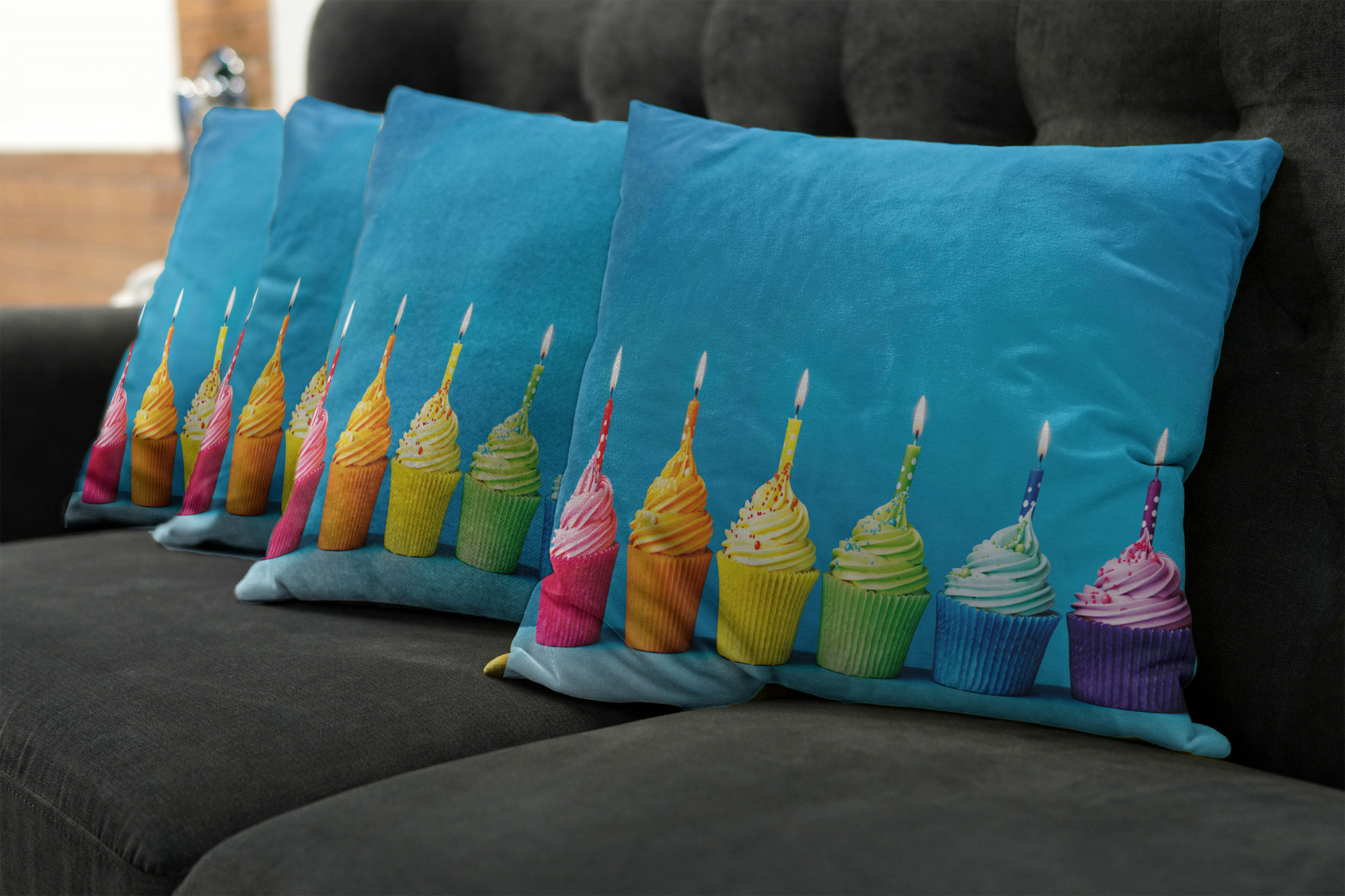 Ambesonne Rainbow Fun Cushion Cover Set of 4 for Couch and Bed in 4 Sizes 