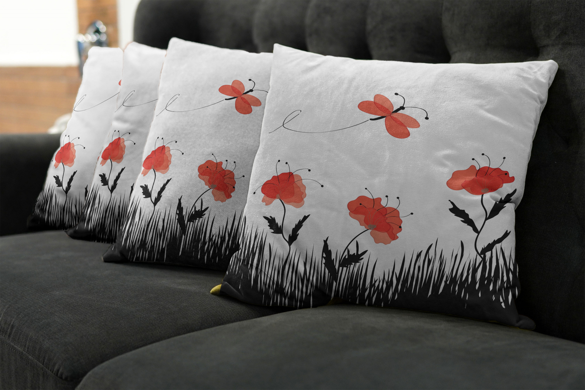 Ambesonne Poppy Cushion Cover Set of 4 for Couch and Bed in 4 Sizes 