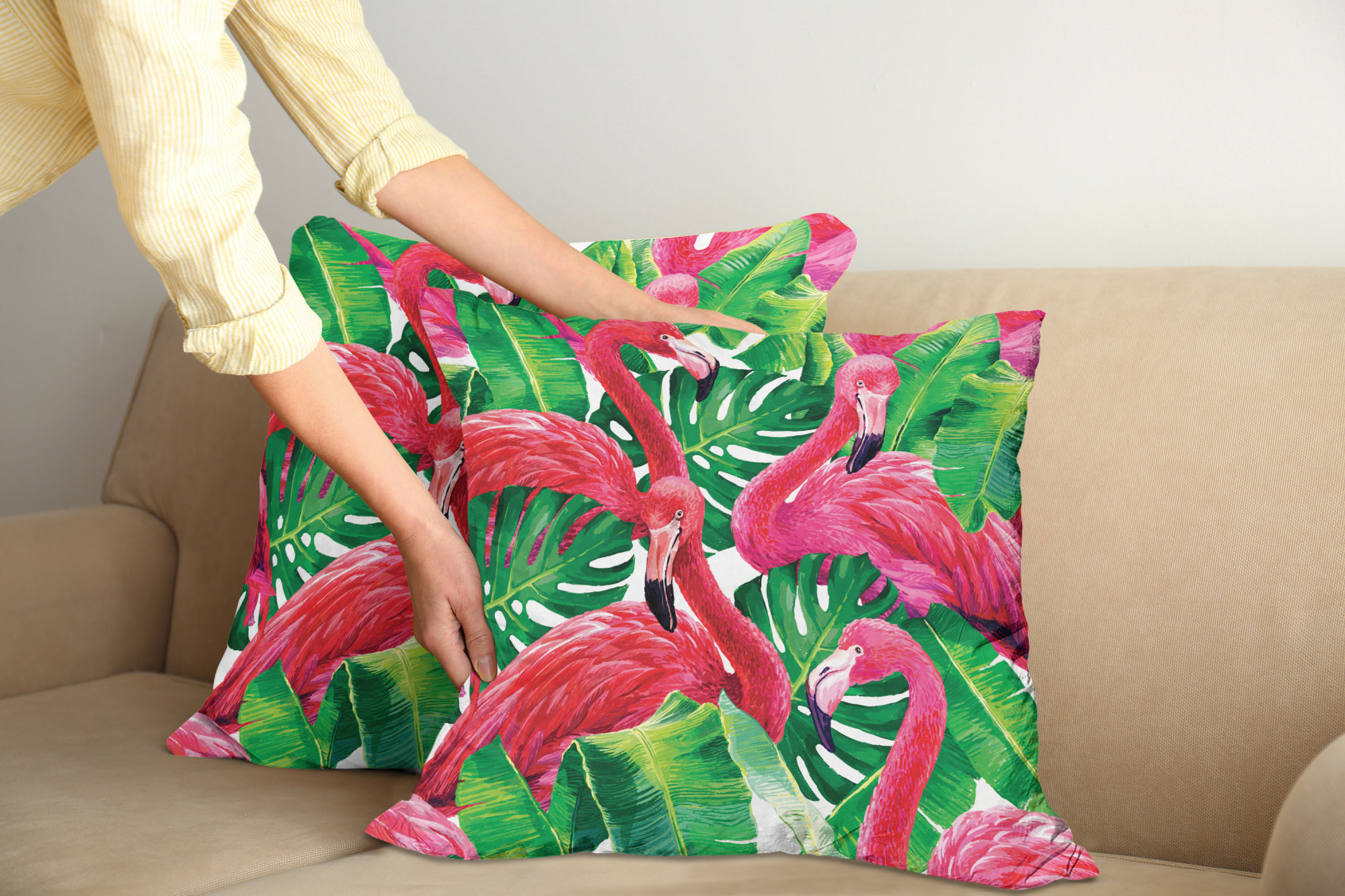 Ambesonne Flamingo Cushion Cover Set of 2 for Couch and Bed in 4 Sizes 
