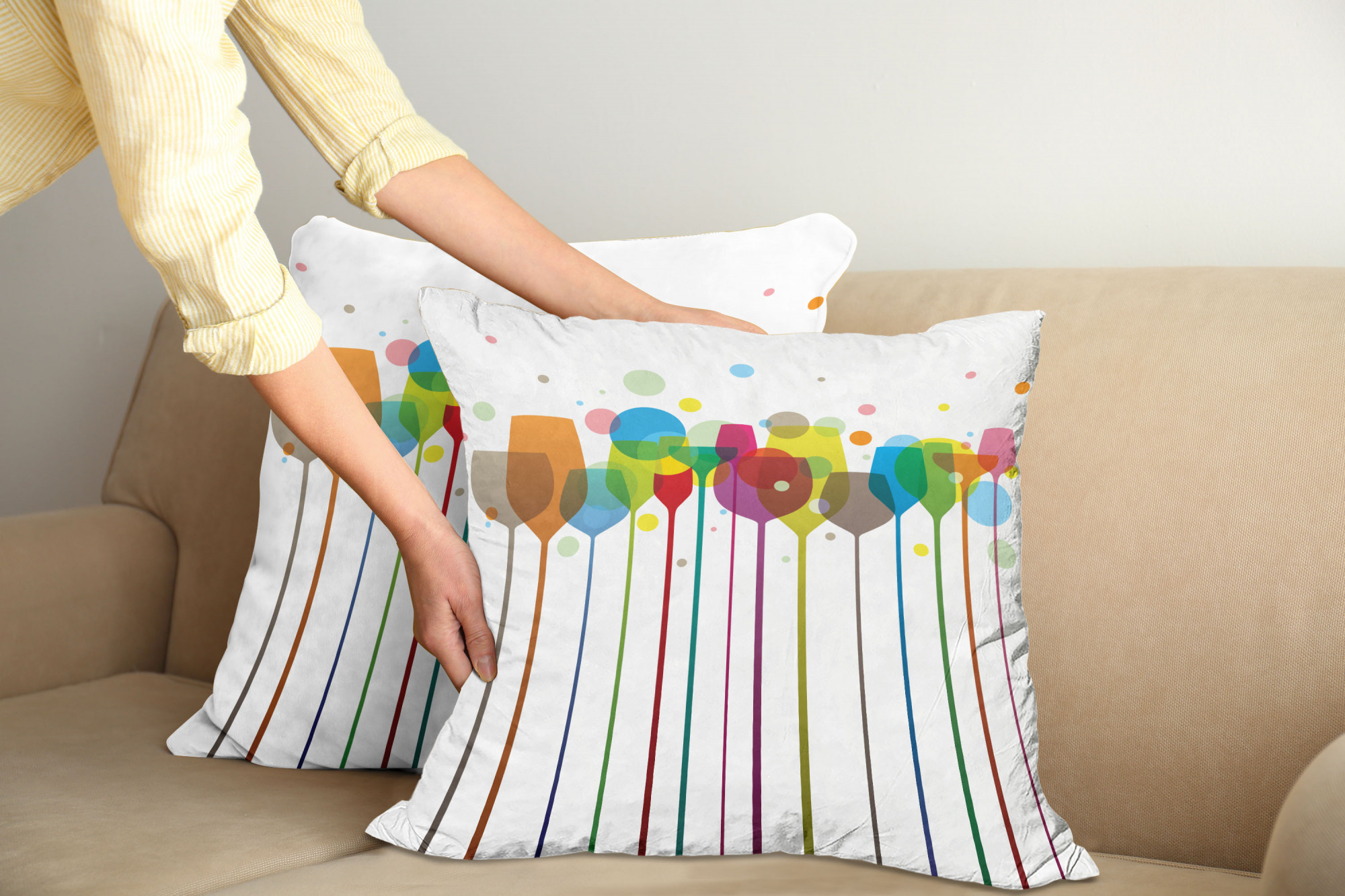 Ambesonne Colorful Theme Cushion Cover Set of 2 for Couch and Bed in 4 Sizes