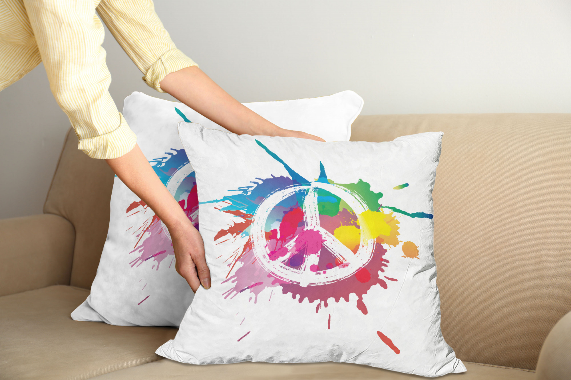 Ambesonne Colorful Theme Cushion Cover Set of 2 for Couch and Bed in 4 Sizes