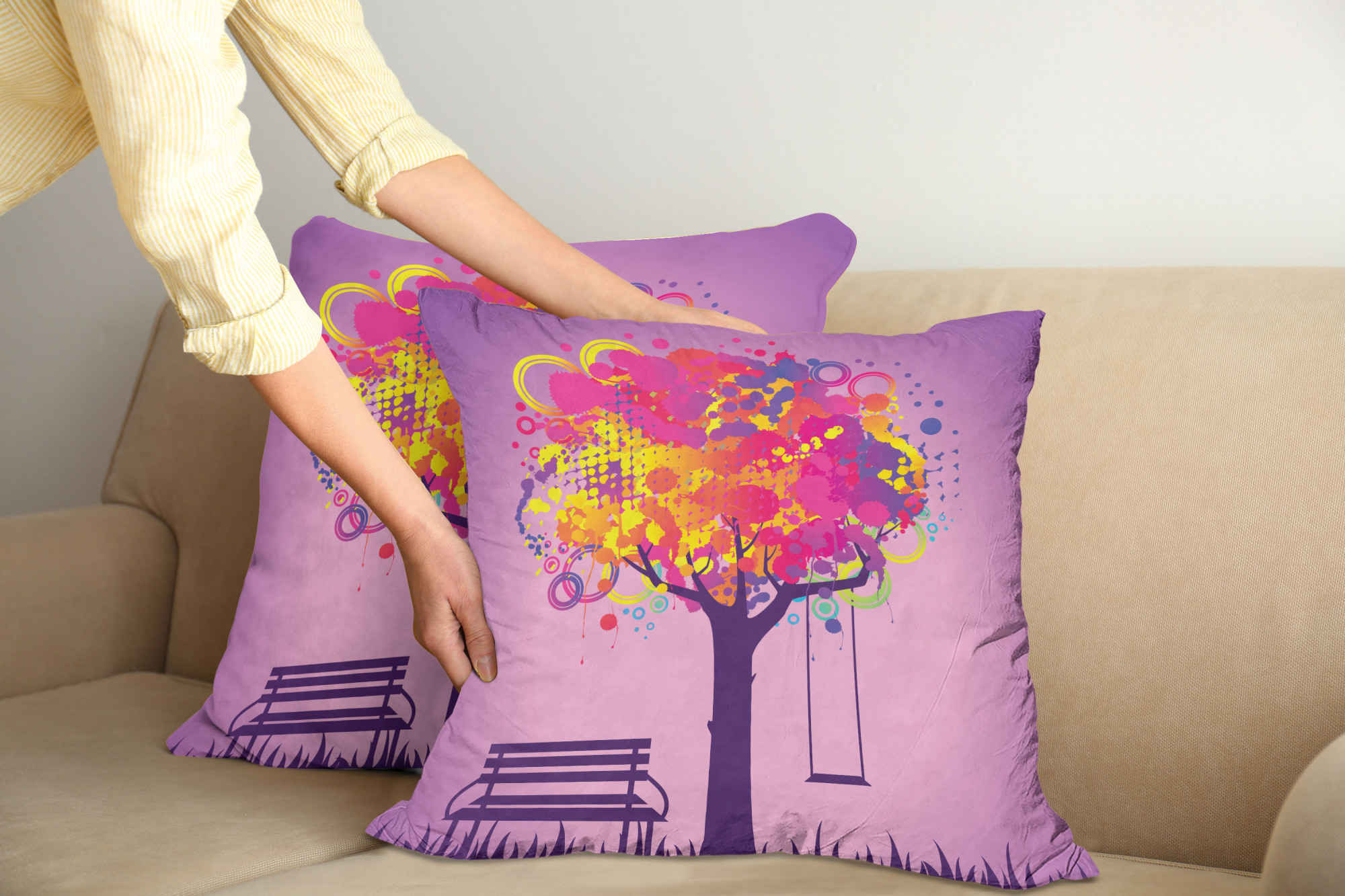 Ambesonne Tree Bloom Cushion Cover Set of 2 for Couch and Bed in 4 Sizes - Picture 31 of 220