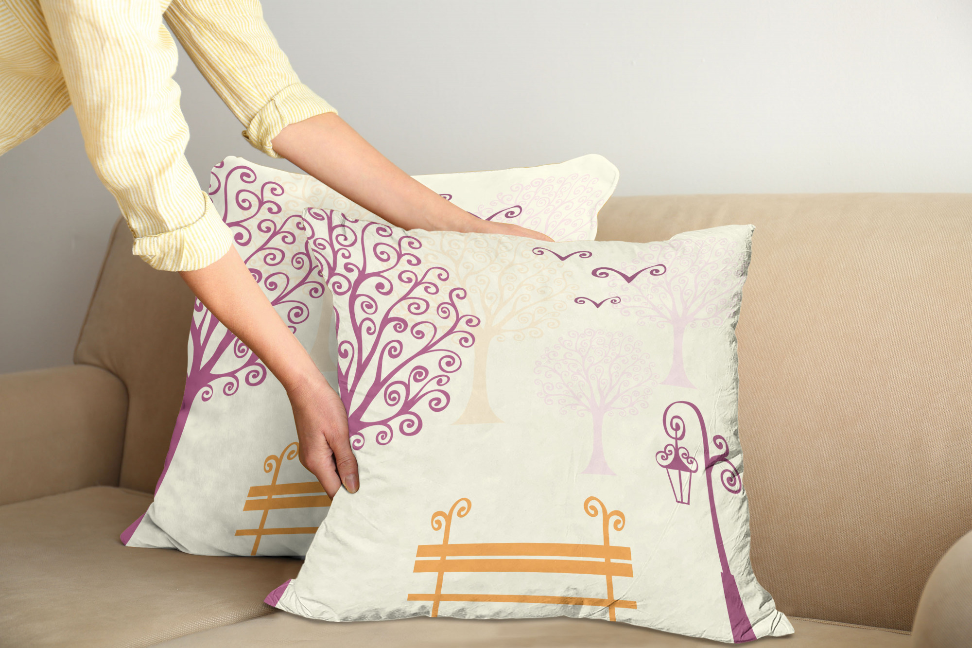 Ambesonne Tree Bloom Cushion Cover Set of 2 for Couch and Bed in 4 Sizes - Picture 147 of 220