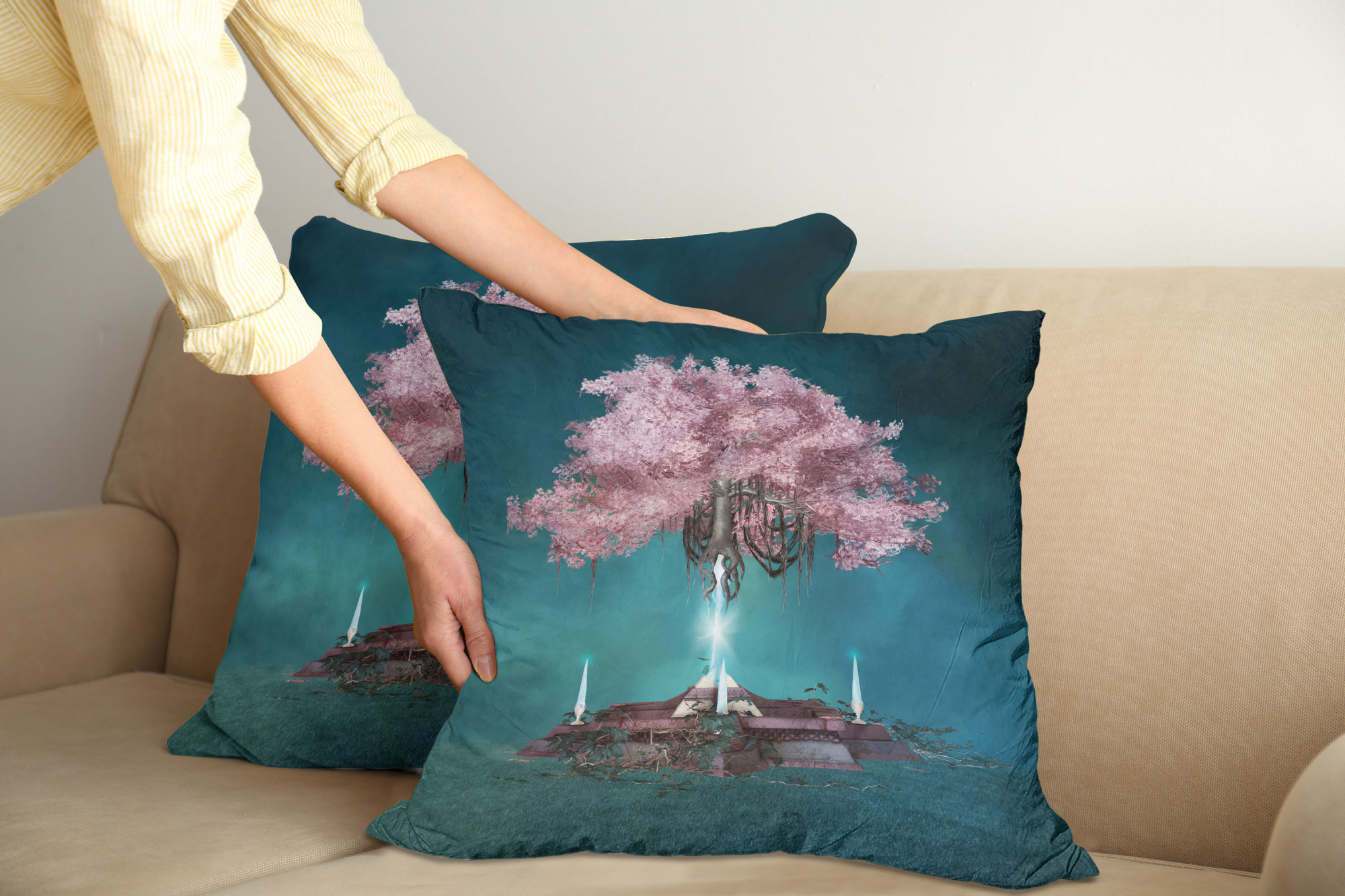 Ambesonne Tree Bloom Cushion Cover Set of 2 for Couch and Bed in 4 Sizes - Picture 151 of 220