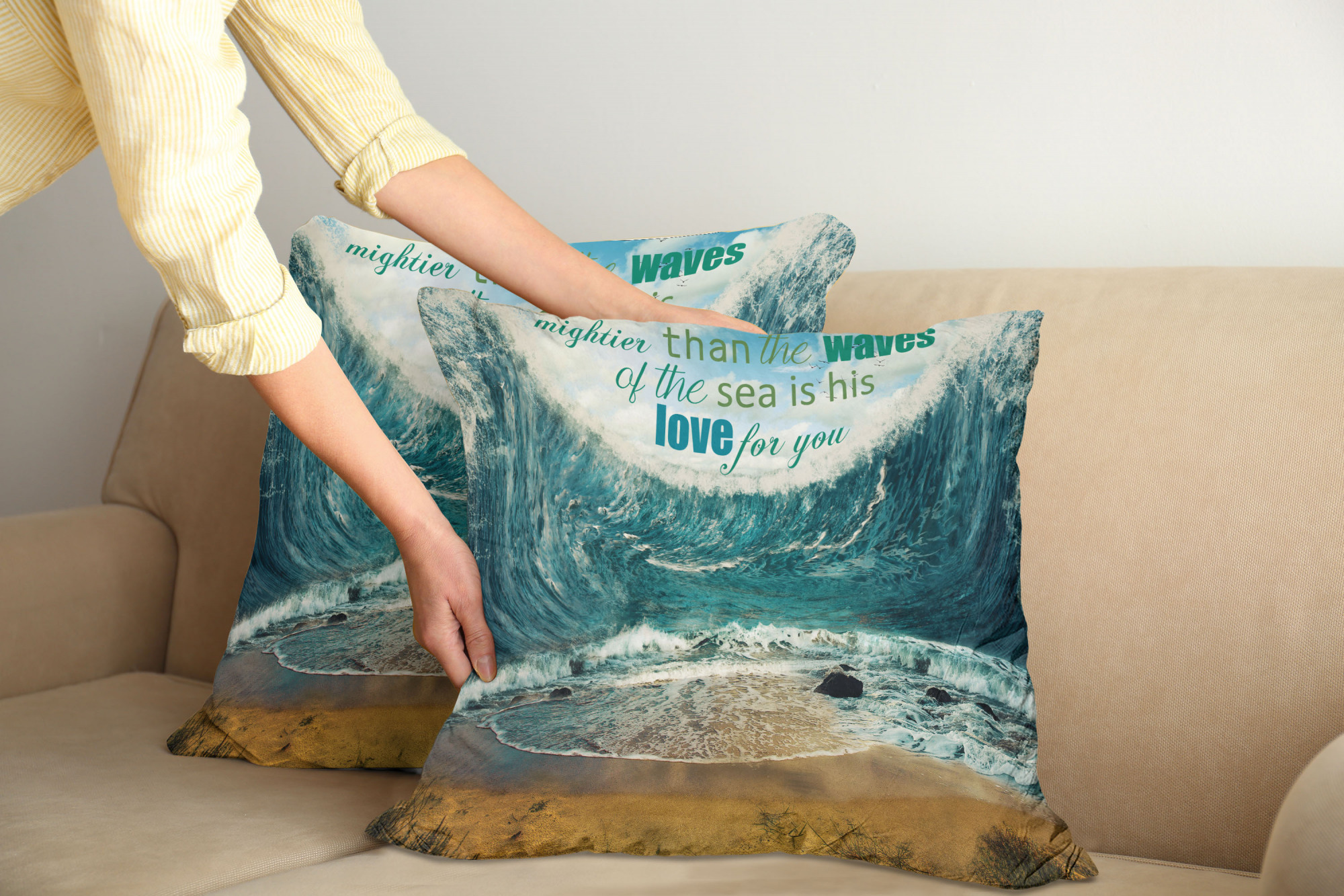 Ambesonne Beach Saying Cushion Cover Set of 2 for Couch and Bed in 4 Sizes 