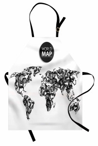 Ahtapot Desenli Mutfak Önlüğü Dünya Haritası Siyah