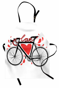 Aşk ve Bisiklet Desenli Mutfak Önlüğü Kalpli Trend