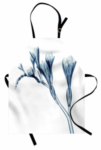 Mavi 3D Çiçek Desenli Mutfak Önlüğü Dekoratif