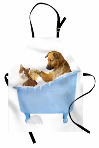 Kedi Köpek Dostluğu Mutfak Önlüğü Mavi Beyaz