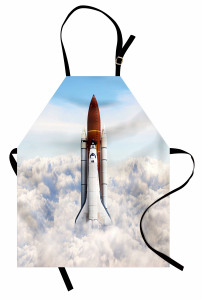 Uzay Mekiği Desenli Mutfak Önlüğü Astronot Beyaz