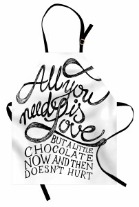 Aşk Temalı Mutfak Önlüğü Çikolata Siyah Beyaz