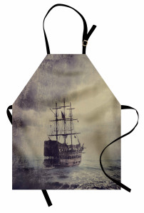 Korsan Gemisi Desenli Mutfak Önlüğü Kahverengi Antika