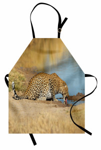 Afrika Yaban Hayatı Mutfak Önlüğü Leopar Nehir