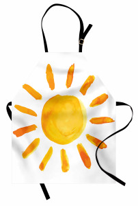 Sulu Boya Güneş Desenli Mutfak Önlüğü Güneş Deseni Sarı