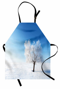 Karlı Yalnız Ağaç Mutfak Önlüğü Yalnız Ağaç Manzaralı Kış Mavi