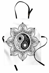 Çiçek ve Mandala Mutfak Önlüğü Yin Yang Sembollü Mandala