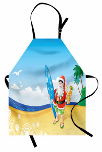 Noel Baba Sörf ve Plaj Mutfak Önlüğü Mavi Krem