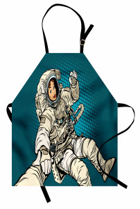 Kadın Astronot Desenli Mutfak Önlüğü Mavi Şık Tasarım