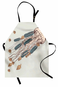 Denizanası Desenli Mutfak Önlüğü Deniz Kabuğu Bej