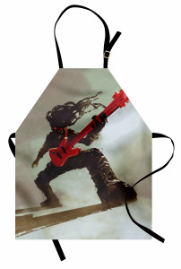 Kırmızı Gitar Müzisyen Mutfak Önlüğü Müzik