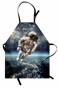 Astronot Temalı Mutfak Önlüğü Dünya Mavi Gri Uzay Şık