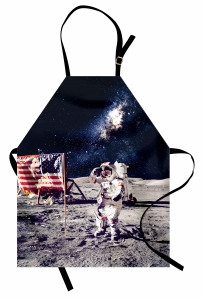 Ay'daki Astronot Temalı Mutfak Önlüğü Gri Lacivert Şık