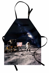 Ay ve Astronot Temalı Mutfak Önlüğü Gri Lacivert Şık
