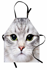 Sevimli Kedi Desenli Mutfak Önlüğü Gri Şık Tasarım