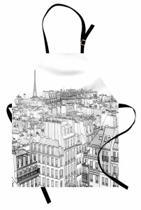 Paris Binaları Desenli Mutfak Önlüğü Siyah Beyaz Şık
