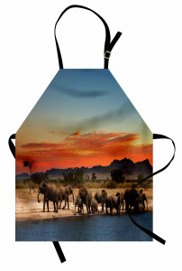 Fil Geçidi Temalı Mutfak Önlüğü Afrika'da Gün Batımı