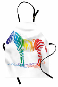 Rengarenk Zebra Desenli Mutfak Önlüğü Beyaz Fonlu