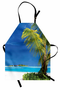 Issız Cennet Temalı Mutfak Önlüğü Egzotik Ada Palmiye