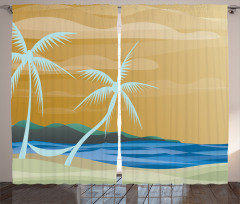 Palmiye ve Kumsal Fon Perde Modern