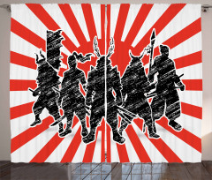Samuray Desenli Fon Perde Siyah Kırmızı Çizgili