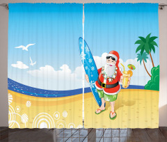 Noel Baba Sörf ve Plaj Fon Perde Mavi Krem