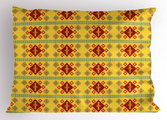 Sarı Geometrik Desenli Yastık Kılıfı Kilim Etkili