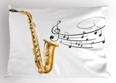 Müzik Temalı Yastık Kılıfı Nota Saksafon Beyaz