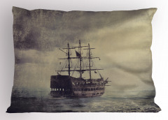 Korsan Gemisi Desenli Yastık Kılıfı Kahverengi Antika