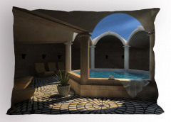 Havuz Manzaralı Yastık Kılıfı Mavi Terapi Sağlık Spa