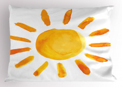 Sulu Boya Güneş Desenli Yastık Kılıfı Güneş Deseni Sarı